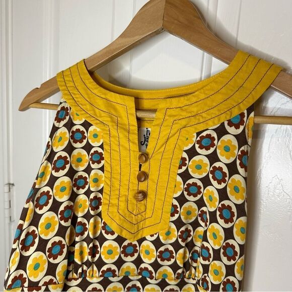 Ivy Jane Yellow Tan 70s Inspired Floral Print Baby Doll Style Dress Sz XS Retro - Picture 2 of 6